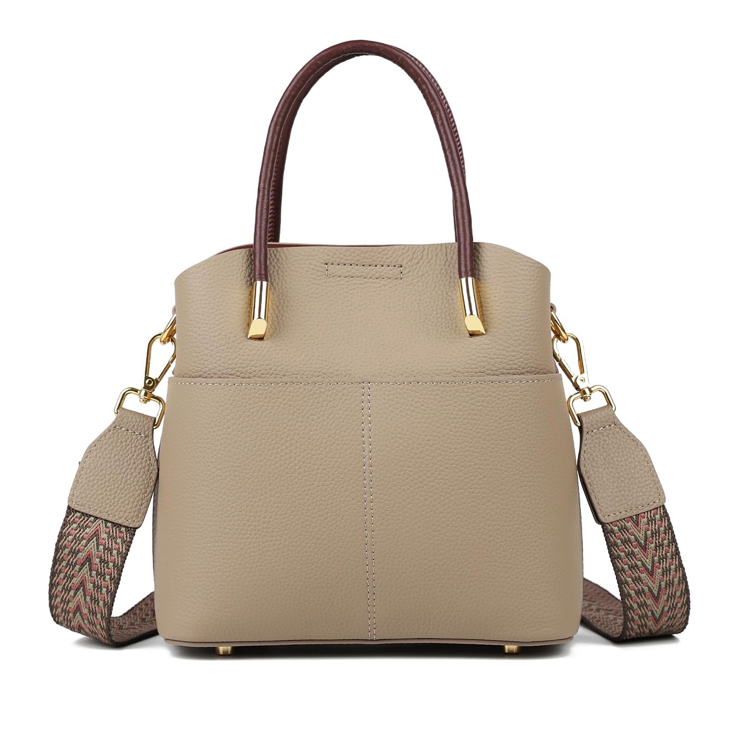 MFFOR Genuine Leather Crossbody Purses and Handbags for Women, Tote Shoulder Purse Bucket Handbag, Top Handle Satchel (Khaki