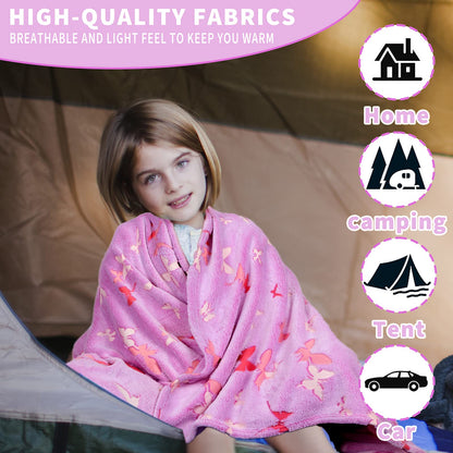 Glow in The Dark Blanket Butterfly Gifts for Kids Girls Birthday Christmas Bedroom Bed Room Decor Soft Cozy Fluffy Plush Fleece Premium Luminous Throw Fun Cool for Teen Toddler 50"x60"