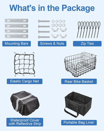Zacro Bike Basket Rear Large Folding Metal Bicycle Ebike Basket, Quick Release Design for Adult Women/Men Carrying Dogs, Pets, Fruit & Grocery