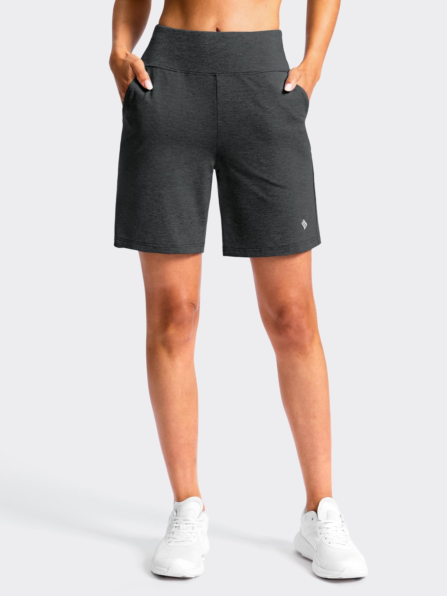 SANTINY Women's 7"/9" Bermuda Long Shorts Lightweight High Waisted Walking Casual Running Workout Athletic Short with Pockets (Charcoal_L7_L)