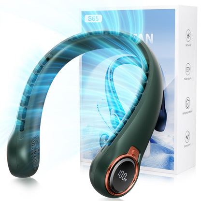 ZHZW Portable Neck Fan with 6000mAh USB - Rechargeable Battery, Ultra-Light Bladeless Neck Fan LED Display, 360° Cooling Wearable Fan, 3 Speeds (Green)