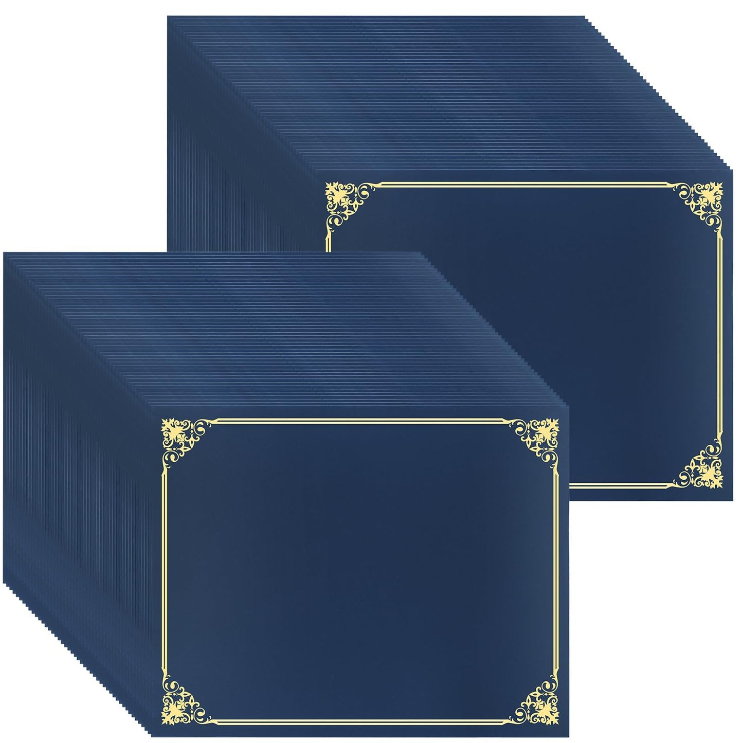 50 Pcs Certificate Holders Bulk, Navy Blue Diploma Covers Gold Foil Border, Document Covers for Letter Size 8.5x11 Award Certificates, Cardstock, Document Papers, Graduation
