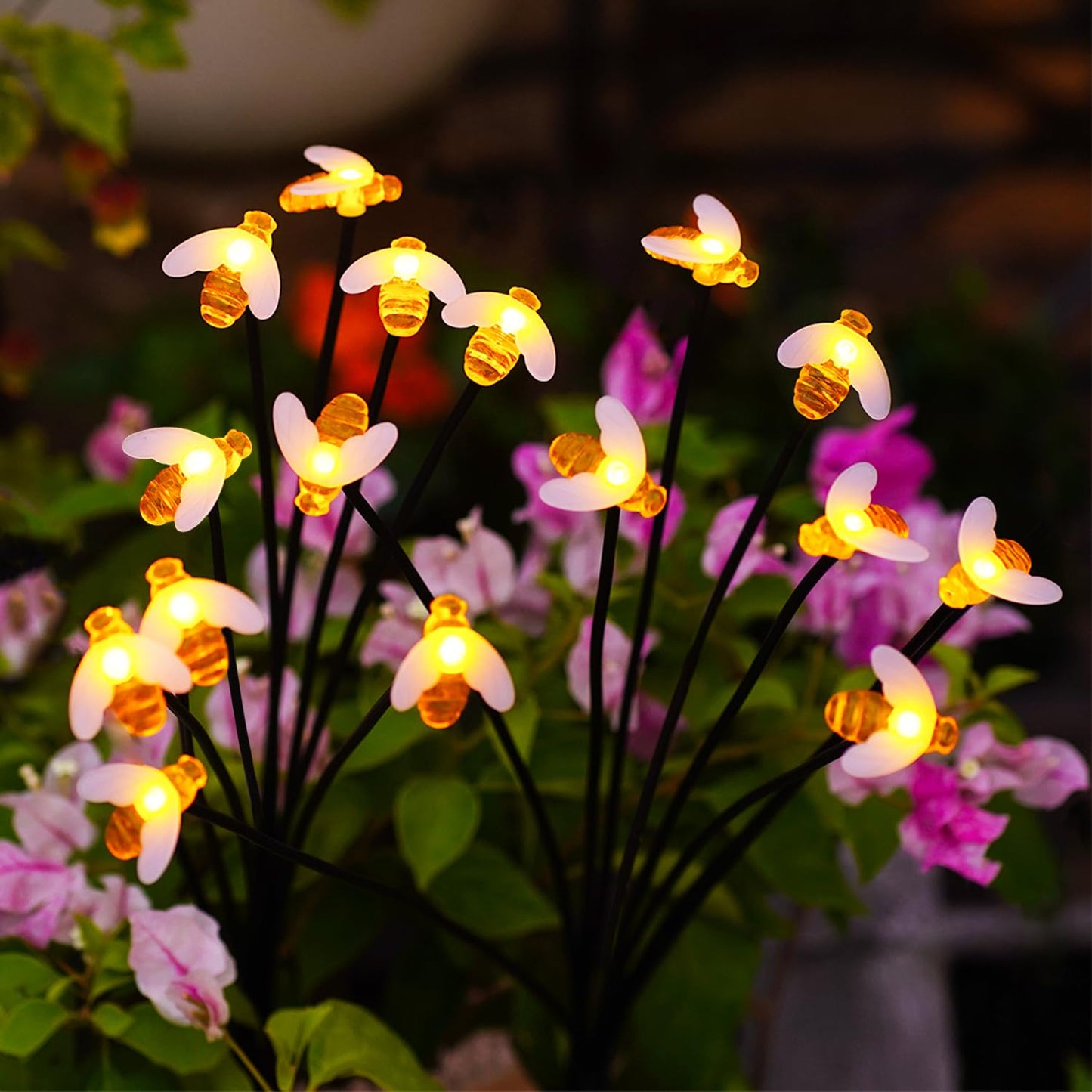 Nacome Solar Garden Bee Lights Outdoor: 27.5In Waterproof 8 LED Swaying Firefly Cute Path Lights for Landscape Yard Patio Decor - Birthday Gifts for Men Women Garden Lovers(2 Pack)