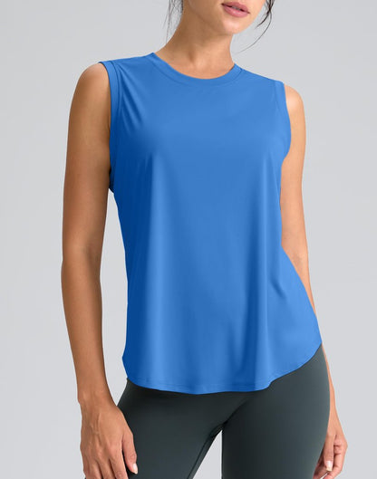 SANTINY Women's Sleeveless Workout Tops Breathable Lightweight Active Tennis Yoga Shirts Athletic Running Tank Tops for Women (Royal Blue_XXL)