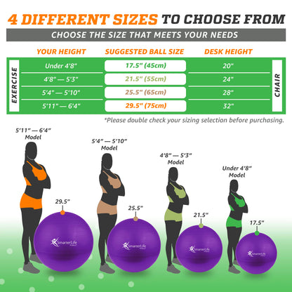 SmarterLife Exercise Ball Yoga Ball for Fitness, Balance, Stability, or Pregnancy, Gym Ball for Core Workout, Physical Therapy, Yoga Ball Chair for Office, Anti-Slip Anti-Burst