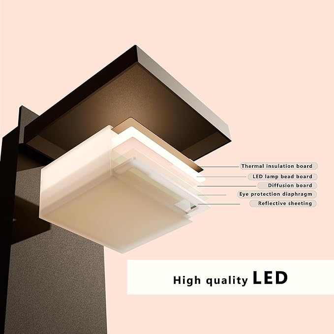 Outdoor Dusk to Dawn Exterior Light Fixture Wall Sconce Modern Style 800LM 13W Waterproof Rustproof Aluminum Glass Shade Porch Lantern Garage Garden Patio Matte Black Lamp