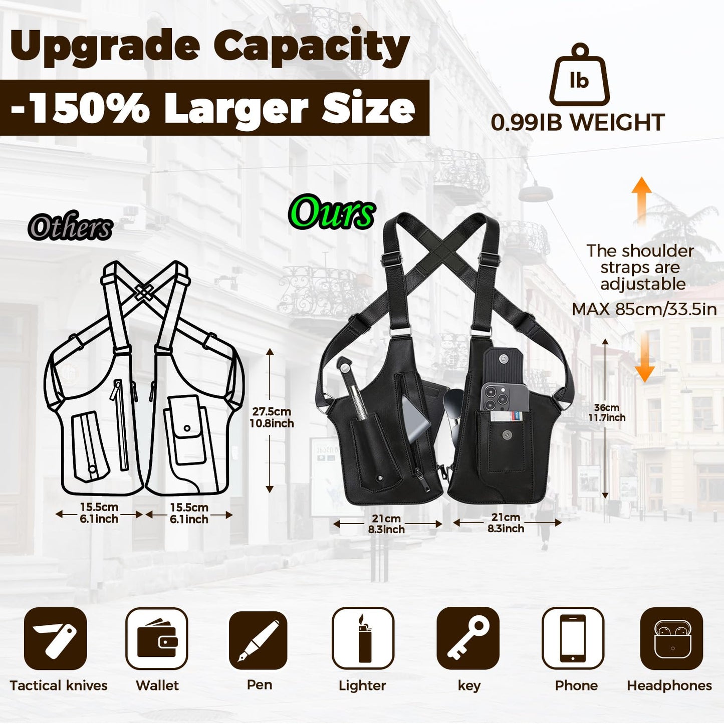 ECGER Large Double Shoulder Armpit Bag - Underarm Holster for Men, Anti-Theft Concealed Crossbody Wallet|phone Pouch for Outdoor Travel Cycling Work, Premium PU Leather (Black Armpit Bag)