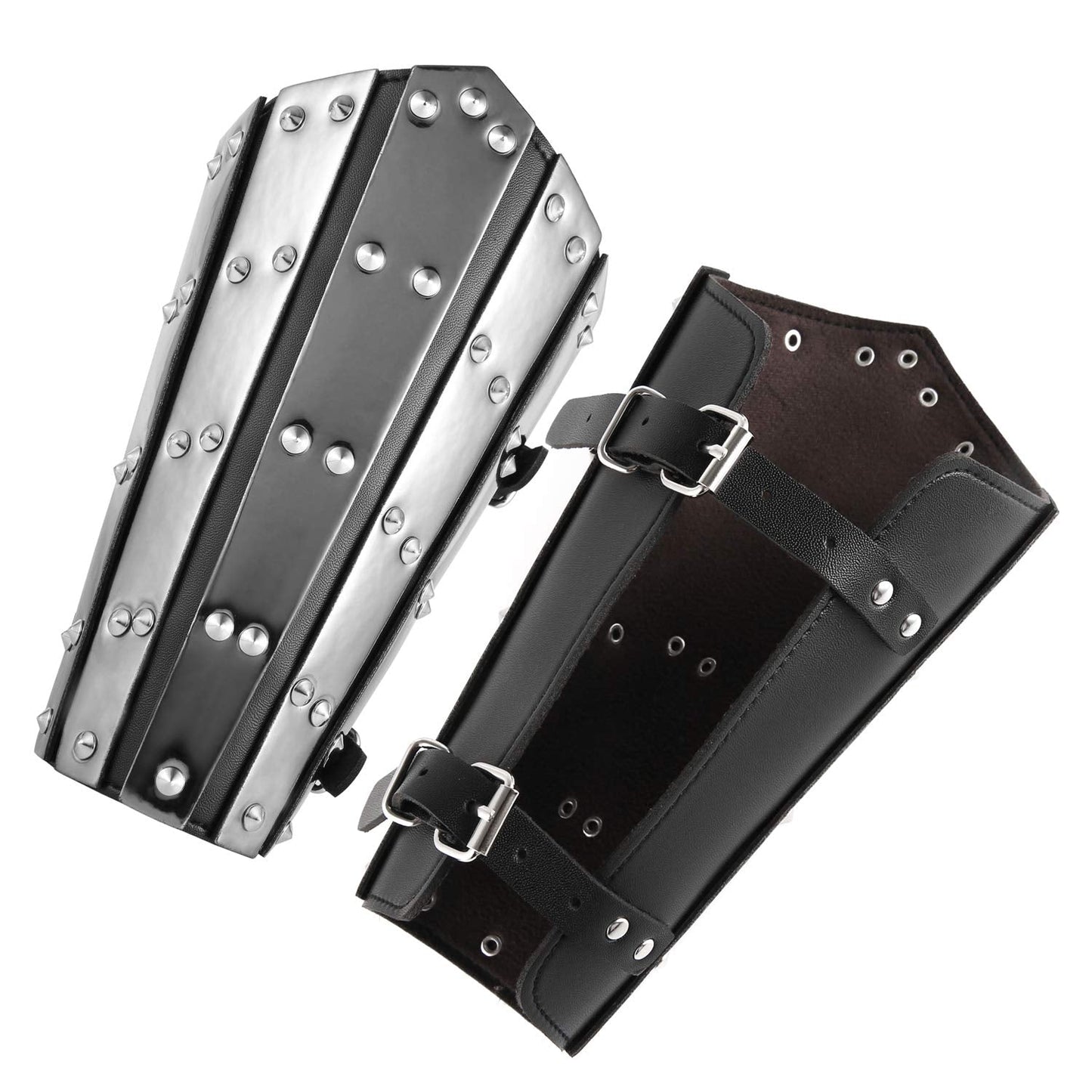 HZMAN Adults Faux Leather Arm Guards - Medieval Metal Armor Style Bracers - One Size - Leather Armband Pair