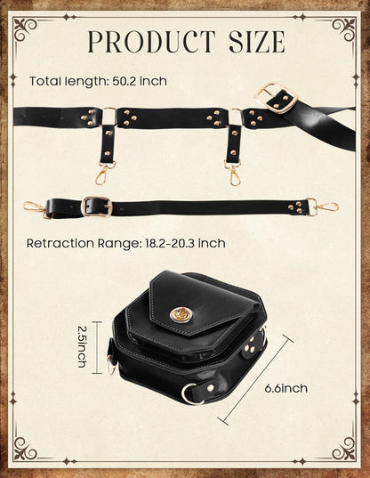 Scarlet Darkness Renaissance Accessories, PU Leather Belt Pouch Waist Bag, Medieval Knight Bags for Halloween Cosplay Costume