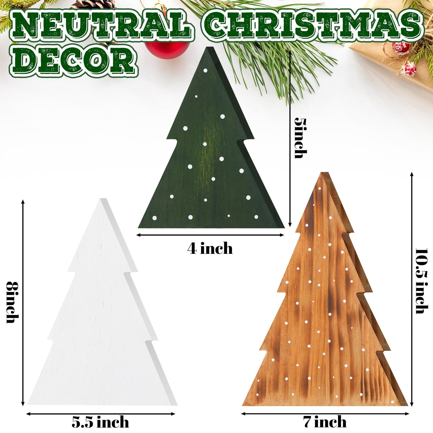 AceOrbit 3 Pcs Christmas Decorations Rustic Farmhouse Wood Christmas Trees Neutral Tabletop Tree Signs Decor Freestanding Xmas Wooden Decorations for Fireplace, Mantle, Shelf, Home, Office