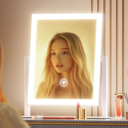 Lighted Makeup Mirror, 17.2"x13.6" Hollywood Vanity Mirror with Lights, Three Color Modes, Smart Touch Control, 360°Rotation,with 5X Magnifying Glass