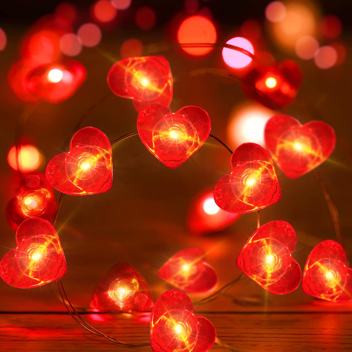 Aogist 2-Pack 50LED Valentine's Day Fairy Lights -16ft Super Bright 3D Red Heart String Light Battery Operated Mather's Day Gift Decor for Indoor/Outdoor Party Home Yard Tree Decor