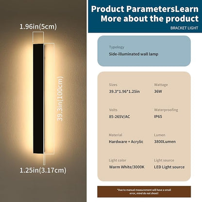 2 Pack 39.3inch Exterior Wall Light Fixture, Long Outdoor Modern Led Wall Lights, 3000K Warm White, 36W, IP65 Waterproof Linear Outside Porch Lighting for House, Garage, Fence, Garden