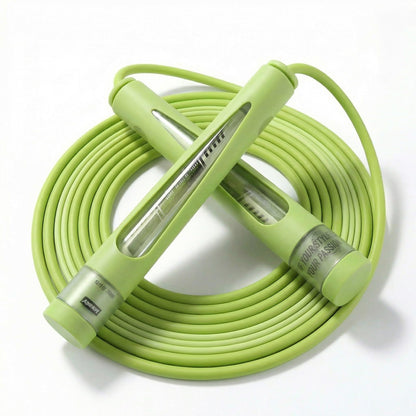 YUEDONG Adjustable Speed Jump Rope with Dual Ball Bearings - Tangle-Free Two-Section Skipping Rope, Ergonomic Thumb Groove Anti-Slip Handles with Transparent View Window for Men Women Kids Fitness Cardio Workout Beginners(Green,2.8m)