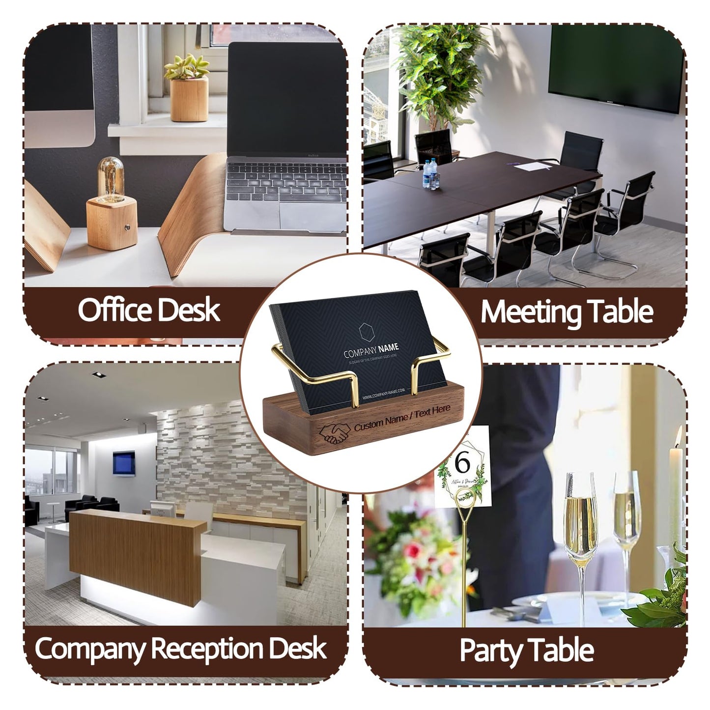 HJX Custom Business Card Holder Desk-Personalized Engraved Wooden Business Card Case Holder, Customized Name Logo Business Card Display Gifts for Men Women (Black - Walnut)