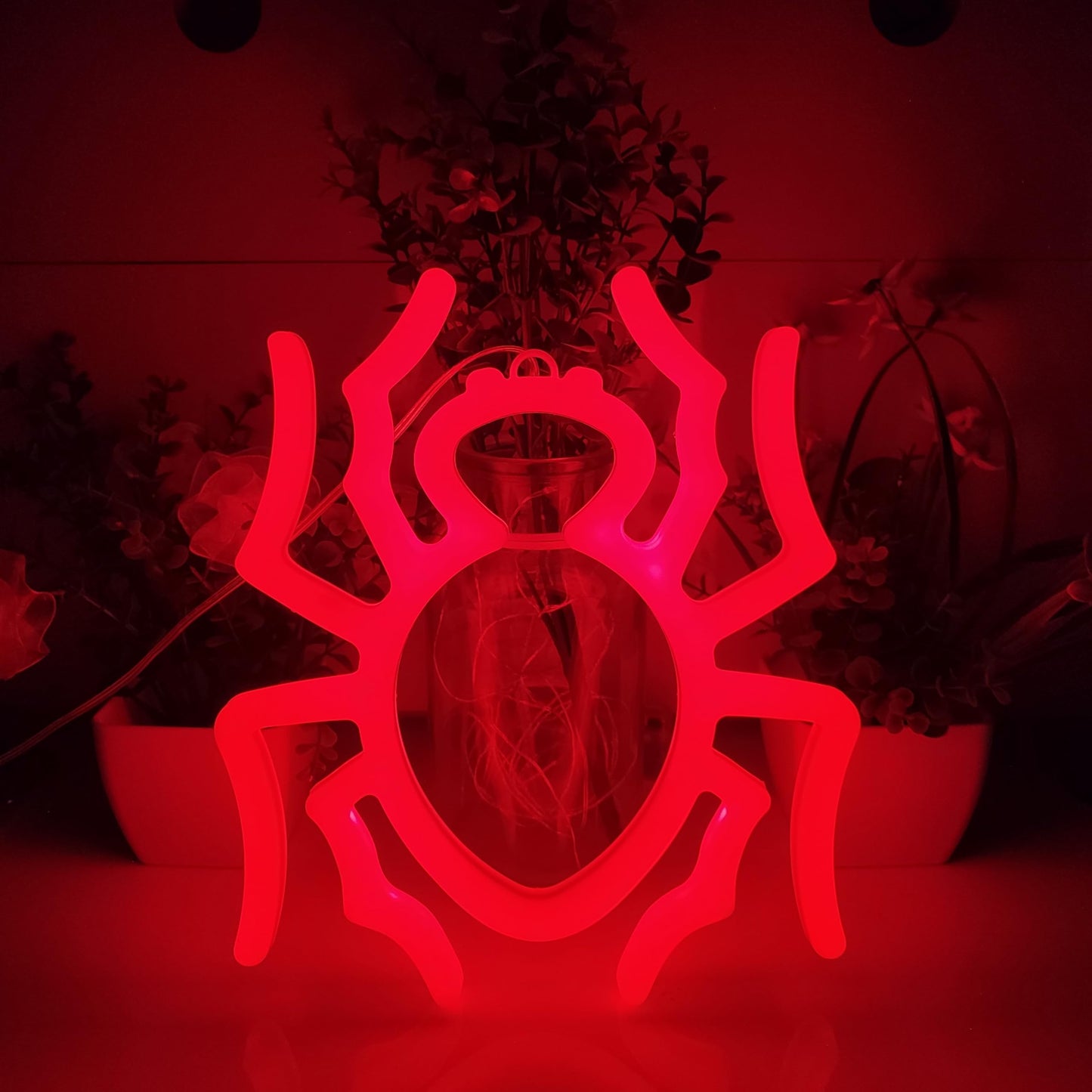 JYWJ Spider Double Sided Neon Signs,USB or 3-AA Battery Powered Neon Light,LED Desktop Wall Decoration,Various Parties,Decoration Of Business Premises(Red)