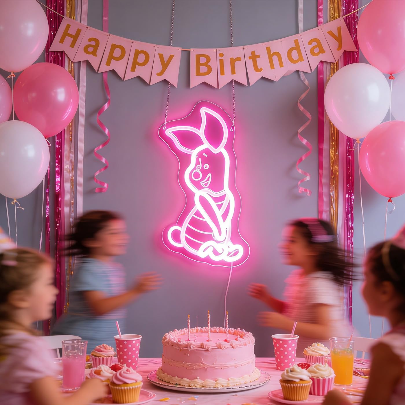 LED Anime Pig Neon Sign Pink Wall Art for Nursery, Baby,Kids Room,Girls Room,Dorm or Bedroom Decor, Dimmable USB, Sweet Uplifting Gift for Animal Lovers & Little Ones