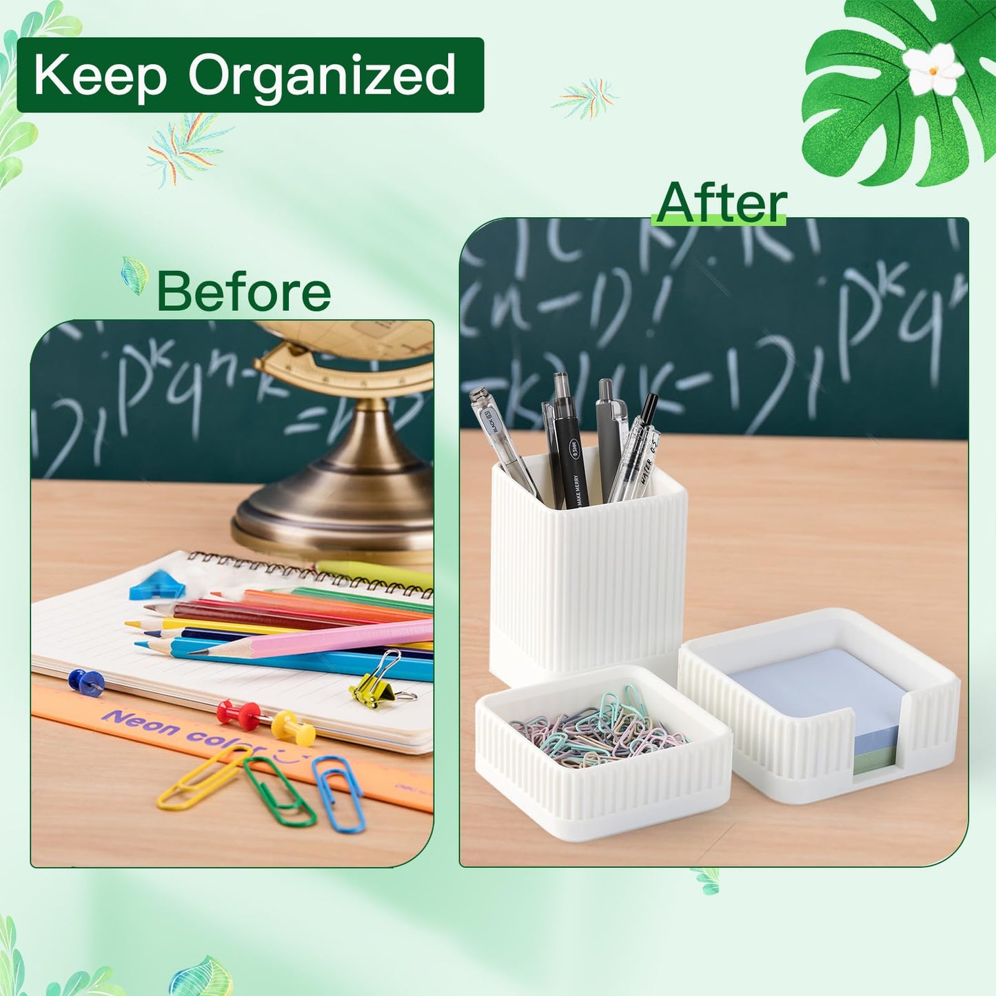 Aesthetic Desk Organizers and Accessories Set of 3 with Pen Holder,Paperclip Holder,Sticky Note Holder - Durable Plastic Pencil Holder for Office Women Men-Teacher Appreciation/Back-to-school Gift