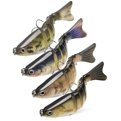 4Pcs Multi-Jointed Swimbait Fishing Lures, Lifelike Segmented Bass Lures with Treble Hooks, Slow Sinking Hard Bait for Freshwater Saltwater, Trout Pike Walleye Fishing Tackle for Anglers (A)
