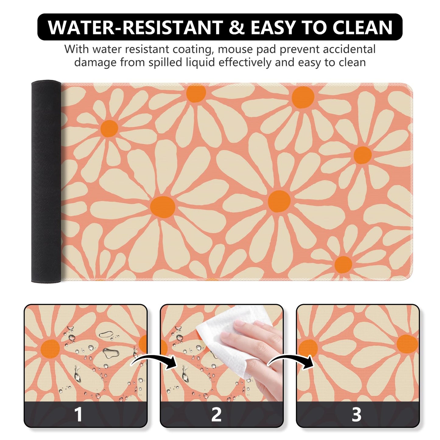 iCasso Desk Mat, Desk Matt for Desktop, Cute Desk Pad Mat, XXL Large Mouse Pad for Desk, Anti-Slip Big Mousepad with Stitched Edges, Keyboard Pad Mouse Mat for Computer, Work, Gaming (Orange Floral)