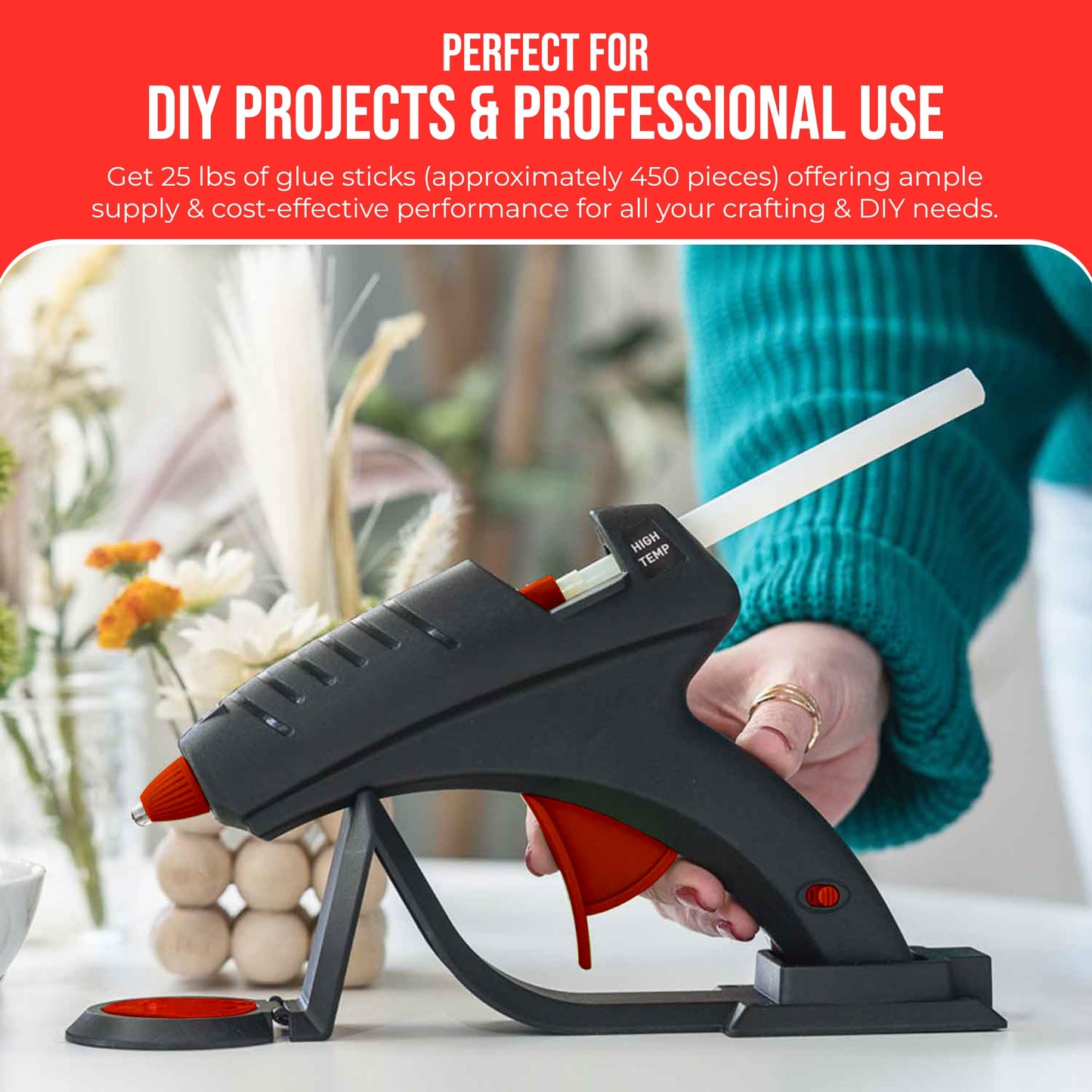 GlueSticksDirect Wholesale® Full Size Hot Melt Glue Sticks for Glue Gun - Bulk 10in - Great for Art Craft Repair & Compatible w/Most Glue Guns - 7/16" X 10" (Approx 450 Sticks, 25lbs Pack) - USA Made