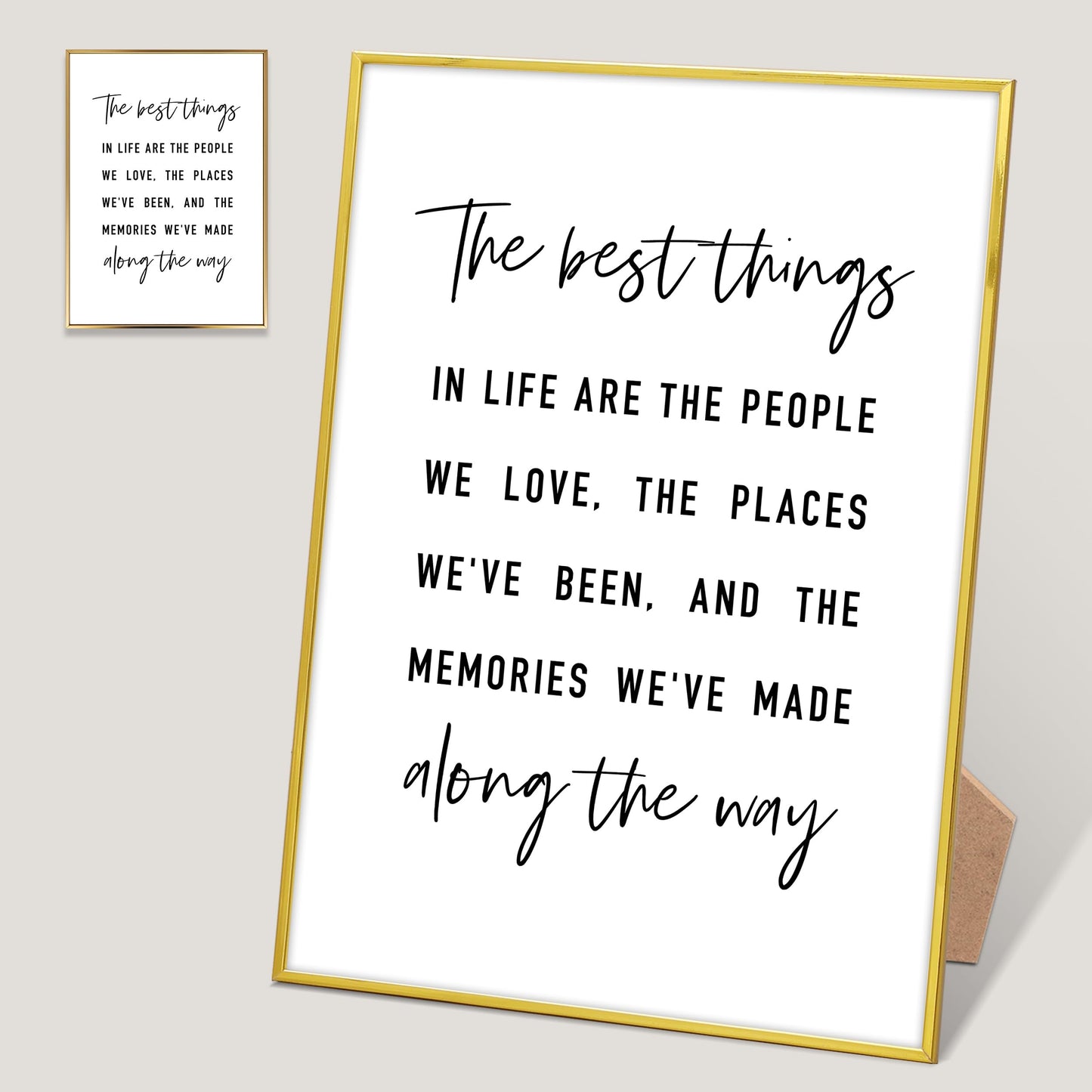 The Best Things In Life, Family Signs for Home Decor Wall, Living Room Table Decor, Bible Verses Decor, Inspirational Desk Decor, Gold Frame Wooden Sign Plaque with Stand and Hook, Housewarming Gift,3