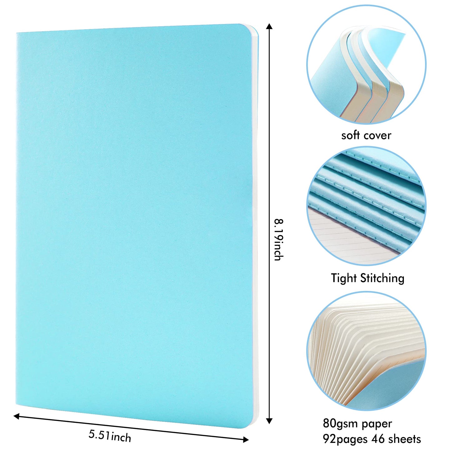 feela 8 Pack Soft Cover Journal Bulk, Notebooks College Ruled for Work, Lined Travel Journal for Students Women, Note Taking Notebook School Supplies Business Writing, 8.2” x 5.5”, A5, Pastel Colors