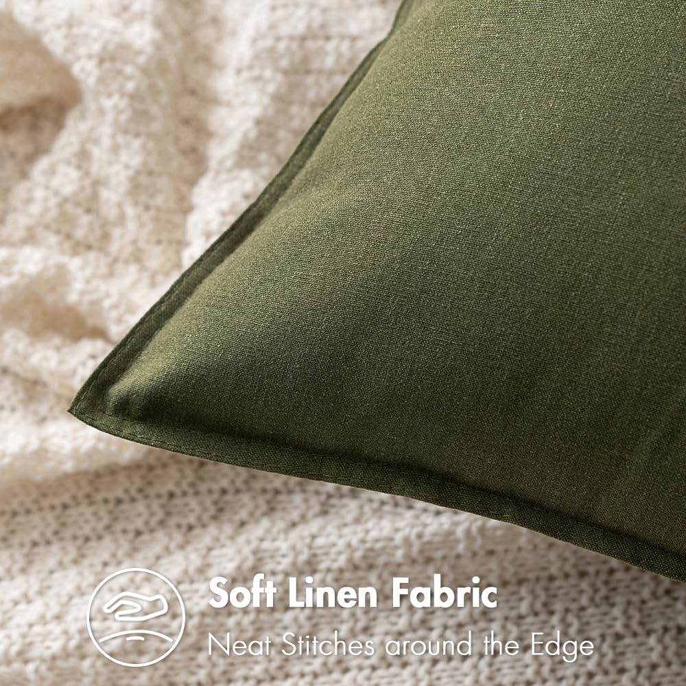 MIULEE 24x24 Inch Pack of 2 Decorative Linen Pillow Covers Boho Farmhouse Modern Soft Accent Euro Shams Throw Pillows for Bed Neutral Cushion Covers Sofa Couch Living Room Home Decor, Olive Green
