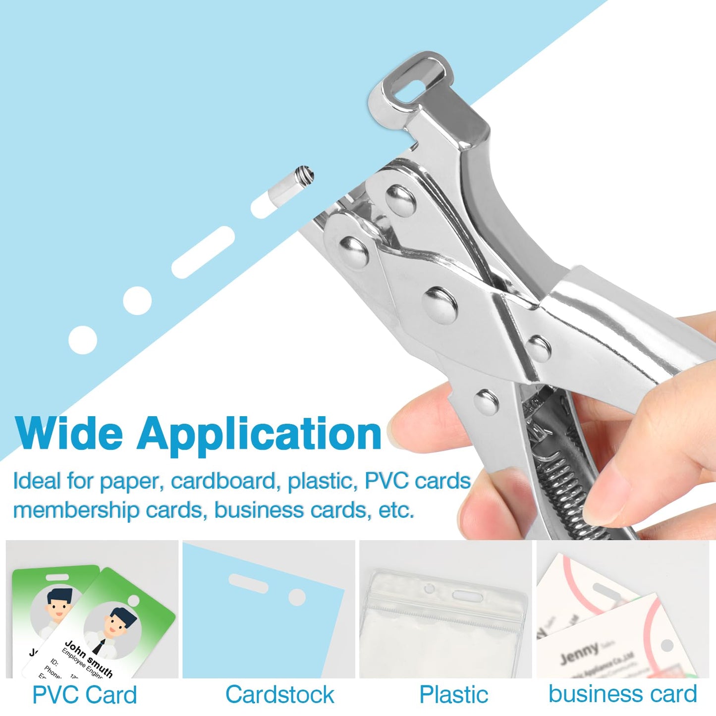 CAETOUNG 2 in 1 Badge Slot Hole Punch for ID Cards, Heavy Duty Hand Punch Metal Hole Puncher for PVC Material, Business Cards, Paper and Cardstock (5mm Round Hole &13mm X 3mm Slot Hole, Silver)