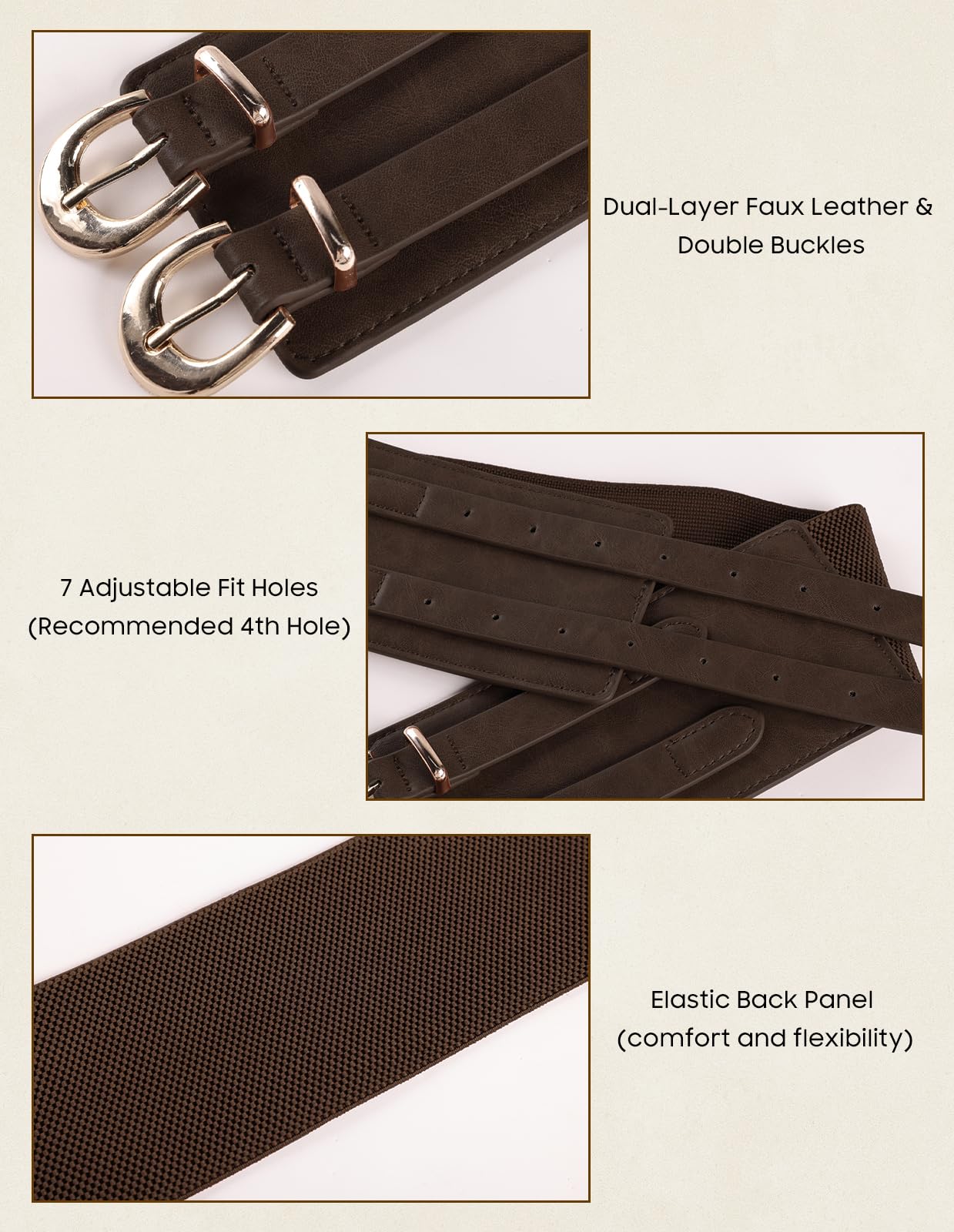 Scarlet Darkness Women's Wide Elastic Belt for Dress Stretchy Corset Belt Double Gold Buckle Waist Belt Dark Brown L