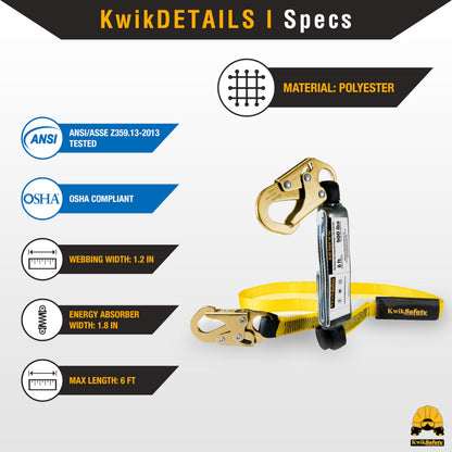 KwikSafety - TAIPAN Safety Lanyard [1 PACK] Flat Safety Harness Lanyard Fall Protection ANSI Tested OSHA