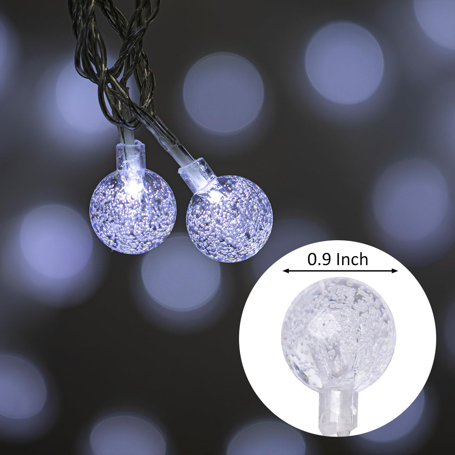 Ogrmar 49 ft 100 LED Globe Ball String Lights 8 Modes Crystal Bubble Ball String Lights with Remote, Timer Function & Connectable for Indoor Outdoor Wedding Christmas Tree Garden Decor (100, White)