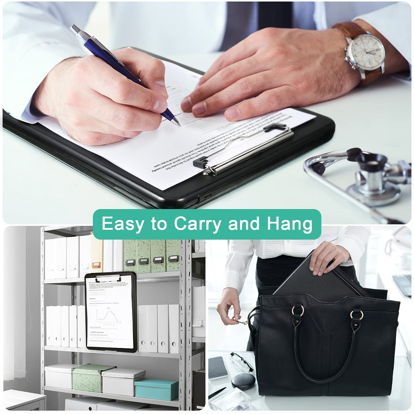 Geyee 16 Pcs Clipboard with Storage Plastic Foldable Nursing Clipboard Storage with Pen Holder 9. 5 x 13. 4 Inch Foldable Clip Board with Low Profile Clip for Student Teacher Nurse Office Supplies
