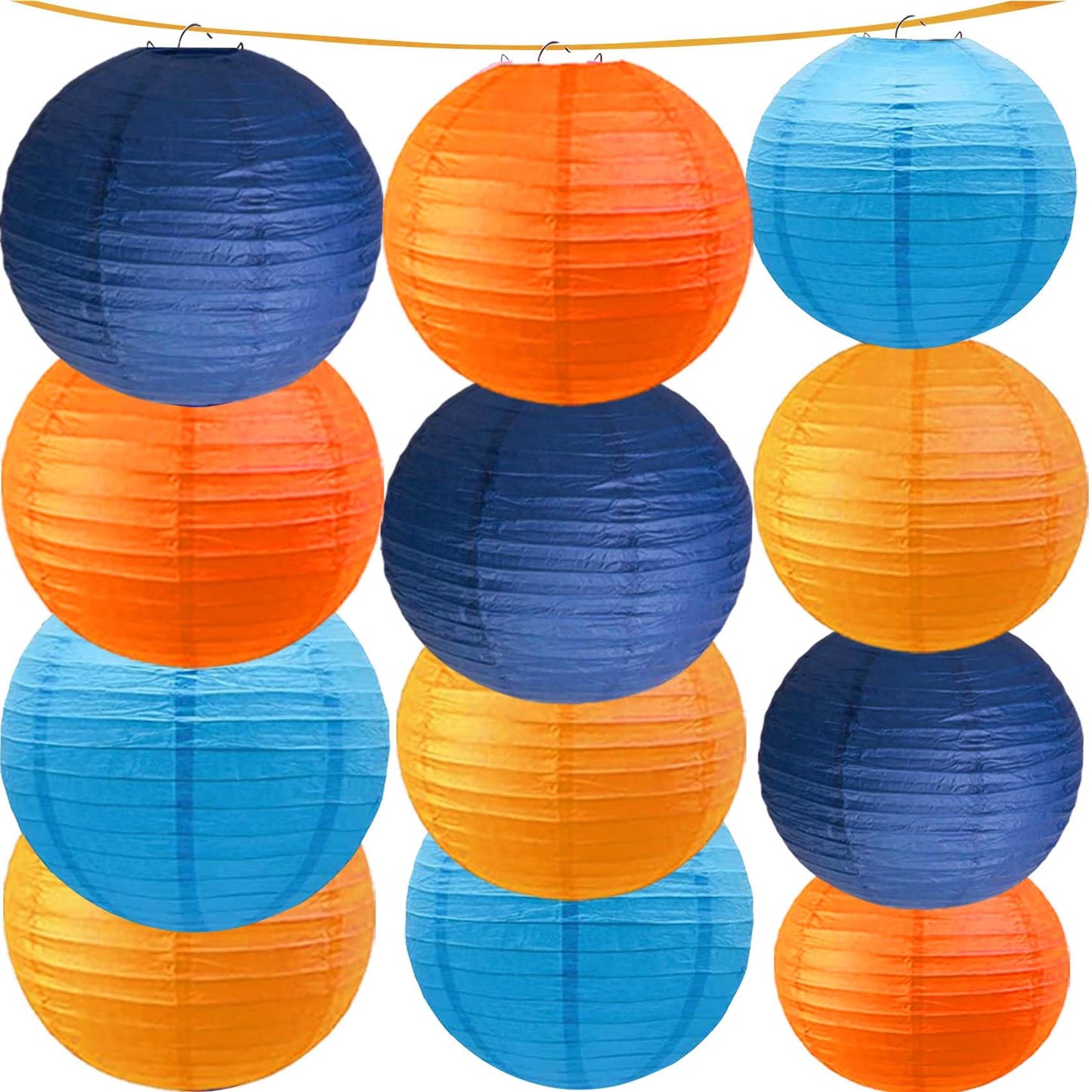 KUNYYI Orange and Blue Paper Lanterns 12Pcs Hanging Lantern for Birthday Party, Wedding, Home Decor, Baby Shower Festive Decoration