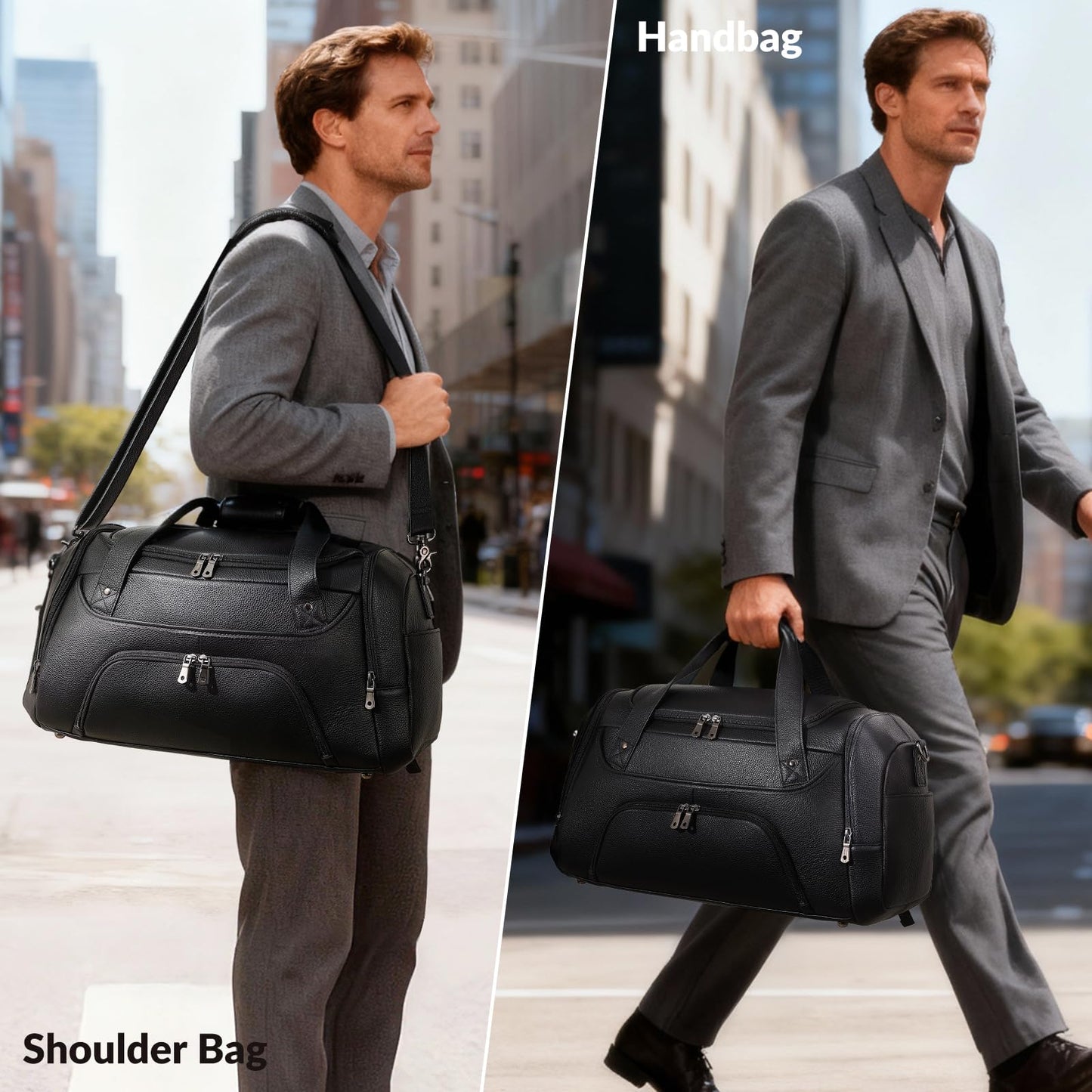 TIDING 21" Leather Travel Duffle Bag for Men Women, 40L Gym Sports Duffel Bag Waterproof Weekender Overnight Luggage Bag with Shoe Compartment