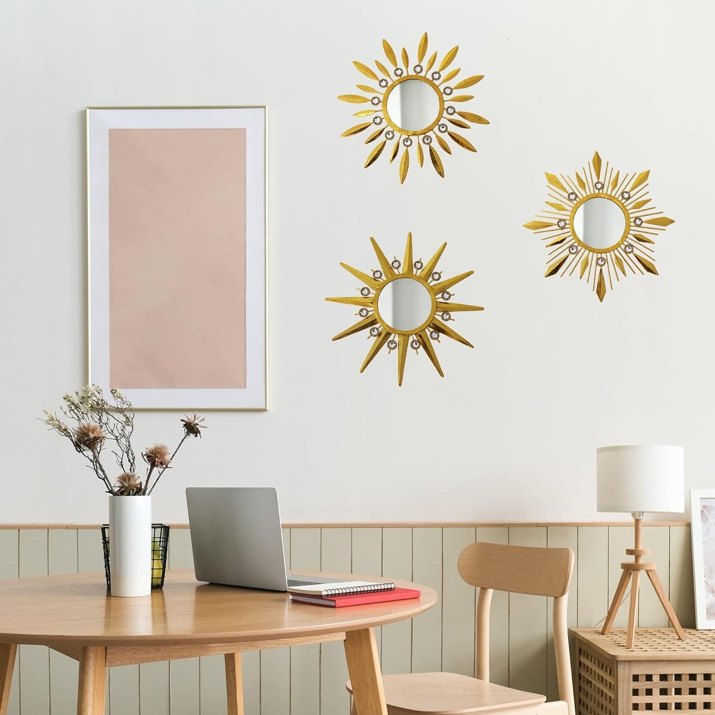 Champagne Gold Round Mirrors for Wall Art Pack of 3 Decorative Mirror