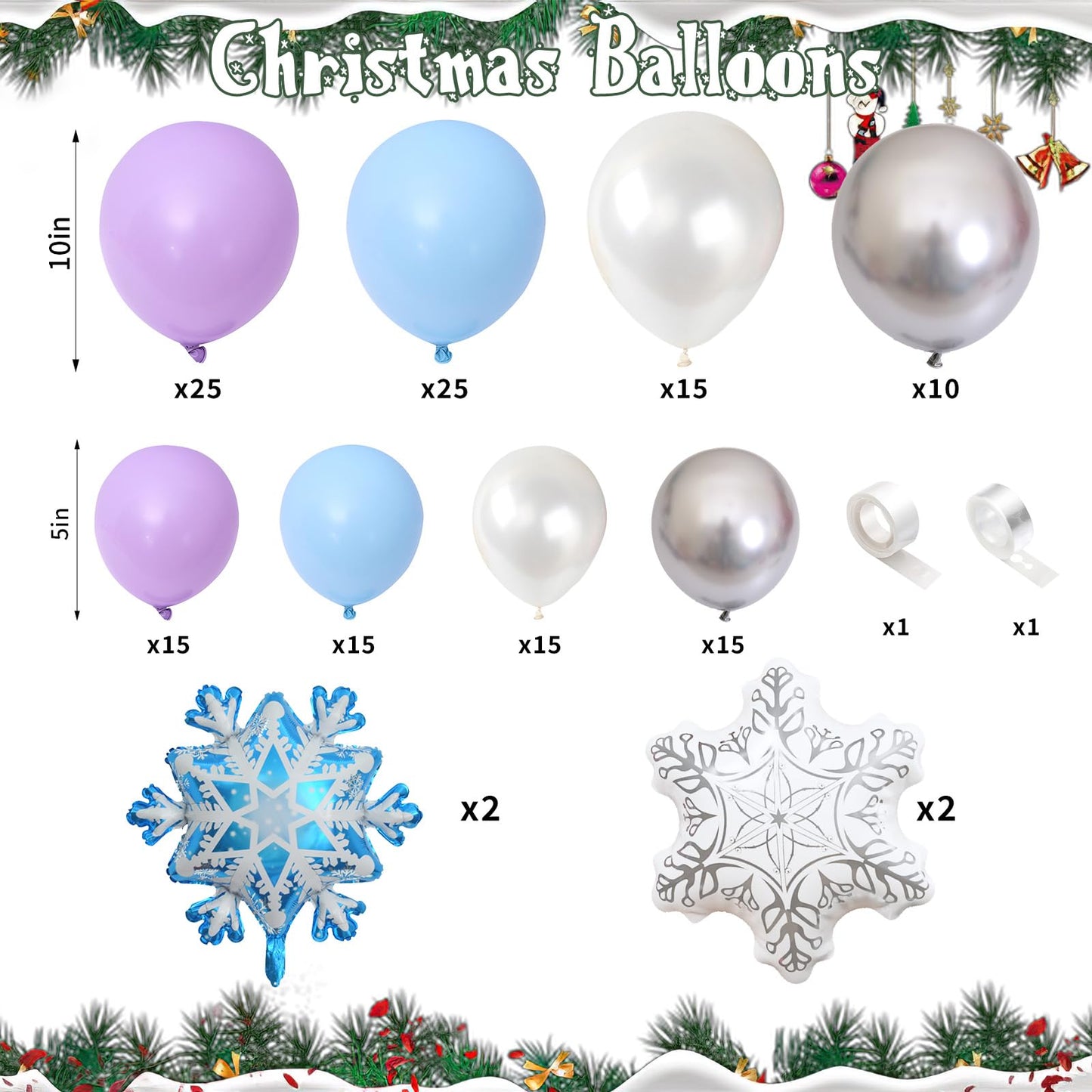 Winter Wonderland Balloon Arch Garland Kit, 141Pcs Pastel Purple Blue White Metallic Silver Winter Onderland Balloon Arch with Snow flake Foil Balloon for Women Birthday Party Christmas Decorations