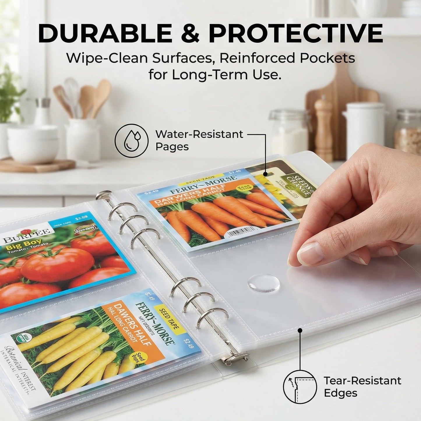 Jovialix Seed Organizer Binder with Side Loading Sleeves, Clear Storage Book Holder and Plant Packet Keeper for Saving Your Garden Catalog, 180 Pockets, 3.8 x 5 Inches