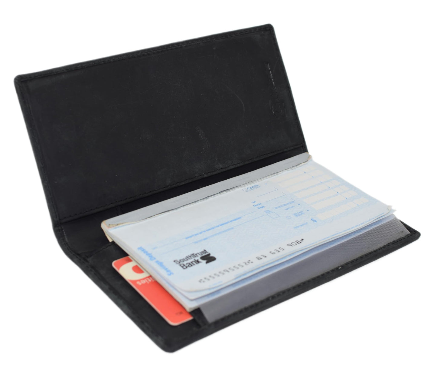 Genuine Leather Checkbook Cover For Men & Women Checkbook Holder Wallet RFID Blocking USA Series (USA Flag Black)