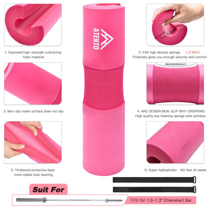 ATENTO 9Pcs Barbell Pad Set for Hip Thrusts, Thick Cushion Hip Thrust Pad for Relief Pressure from Neck Shoulder, Squat Pad Fits Standard Olympic Bars & Smith Machine, Weight Bar Pad for Bench Press, Lunges, Workout, Leg Exercise- Gym Accessories with Ank