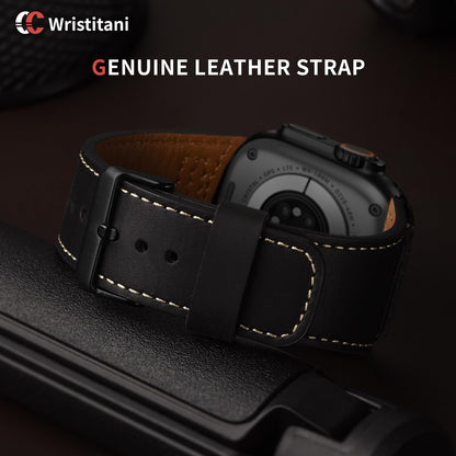 Wristitani Leather Bands Compatible With Apple Watch Band Ultra 3/2/1, 49mm 46mm 45mm 44mm 42mm For Men, Top Genuine Leather Replacement Vintage Strap for iWatch SE3/2/1 Series 11 10 9 8 7 6 5 4 3
