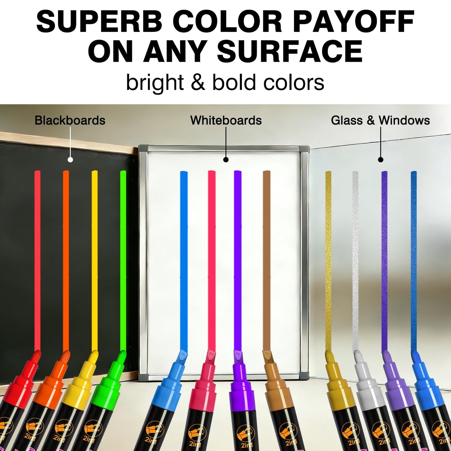 SFAIH Liquid Chalk Markers [1-Second Wet Wipe] No Residue - 6mm 30 Colors [Neon+Pastel+Metallic] Zero Dust Chalkboard Markers for Chalkboard Calendar, Glass, Window, Menus, Labels, Signs, Bistro