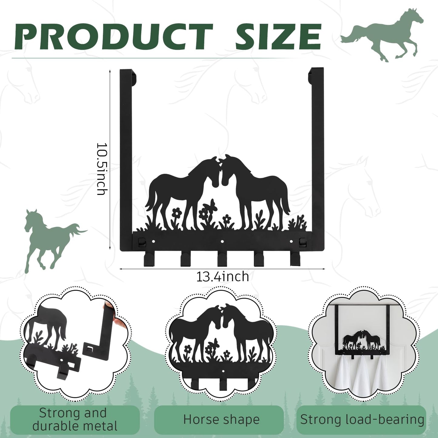Reallnaive Horse Over the Door Hooks Bathroom Decor Hanger Wall Mount Rack Holder for Towel, Hat, Coat, Cloth, Keychain, Bag, Christmas Party Gift