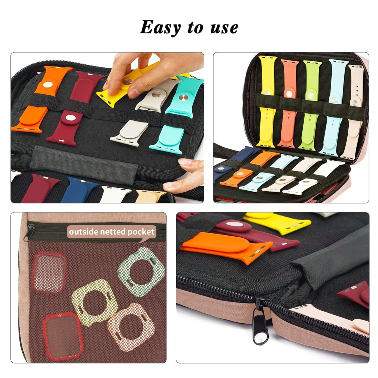 PACMAXI 20 Watch Bands Storage Carrying Case Compatible with Watches,Expandable Watch Band Holder Stores 20 Watch Bands Fit for Most Sizes of Watch Straps,Organizer for Watch Bands, Bag Only (Pink)