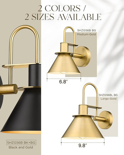 Gold Wall Sconces, HWH Indoor Wall Lights, Gooseneck Barn Wall Lamp, Brass Wall Sconce Light for Bedroom Living Room Kitchen, Gold Finish, 5HZG56B BG