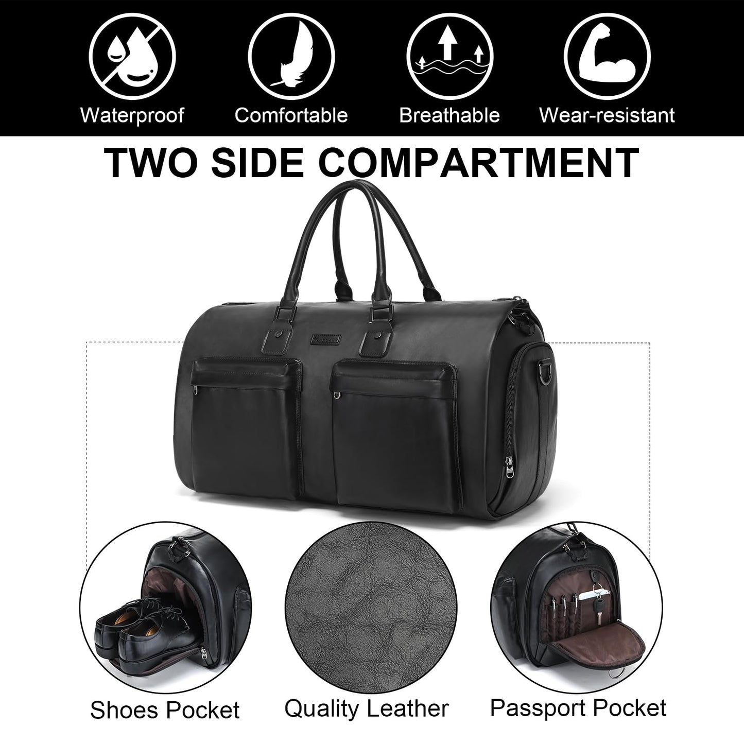 Modoker Rolling Garment Bag for Travel Wheeled Duffel Bag Luggage Suit Travel Bags for Men and Women,3 in 1 Carry on Convertible Garment Bag with Wheels,Black