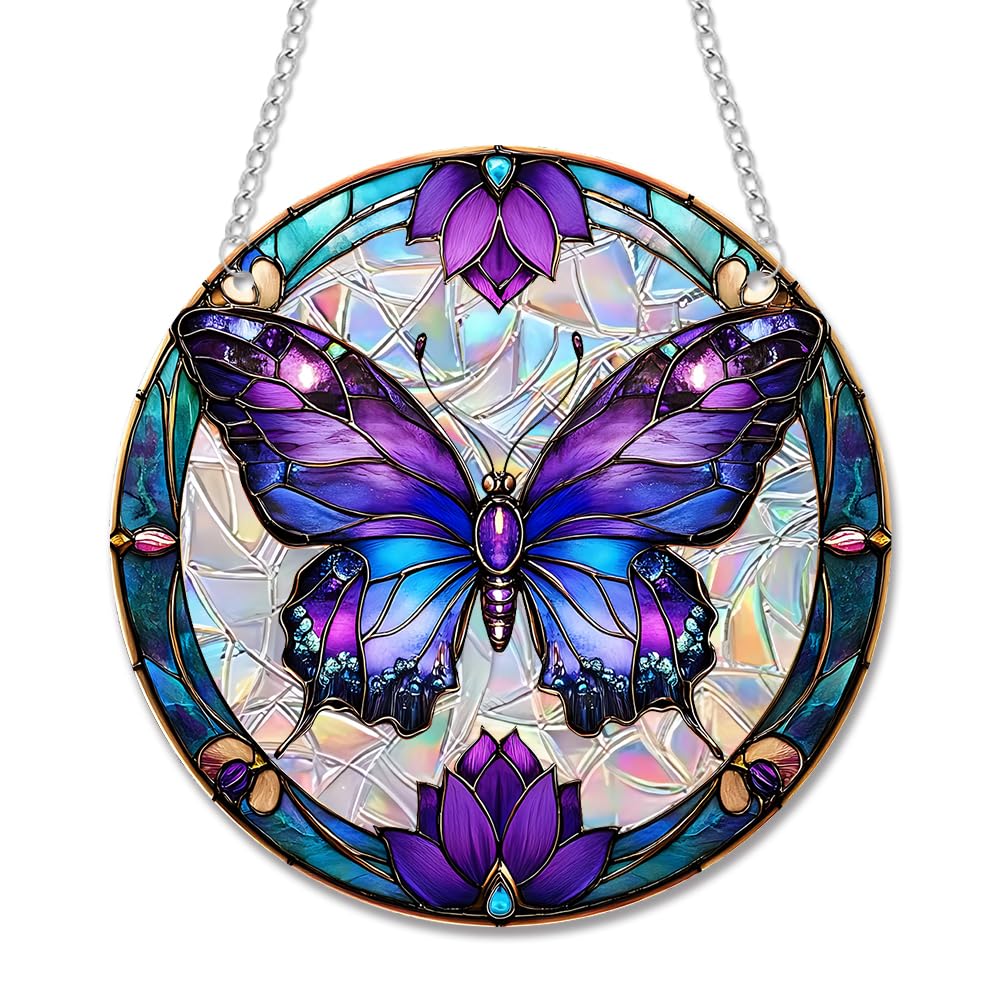zhuoyaju Acrylic Suncatcher Window Hanging, Butterfly Sun Catcher Rainbow Indoor Window Decoration for Living Room Bedroom Summer Home Balcony Ornaments, 7.87 inches