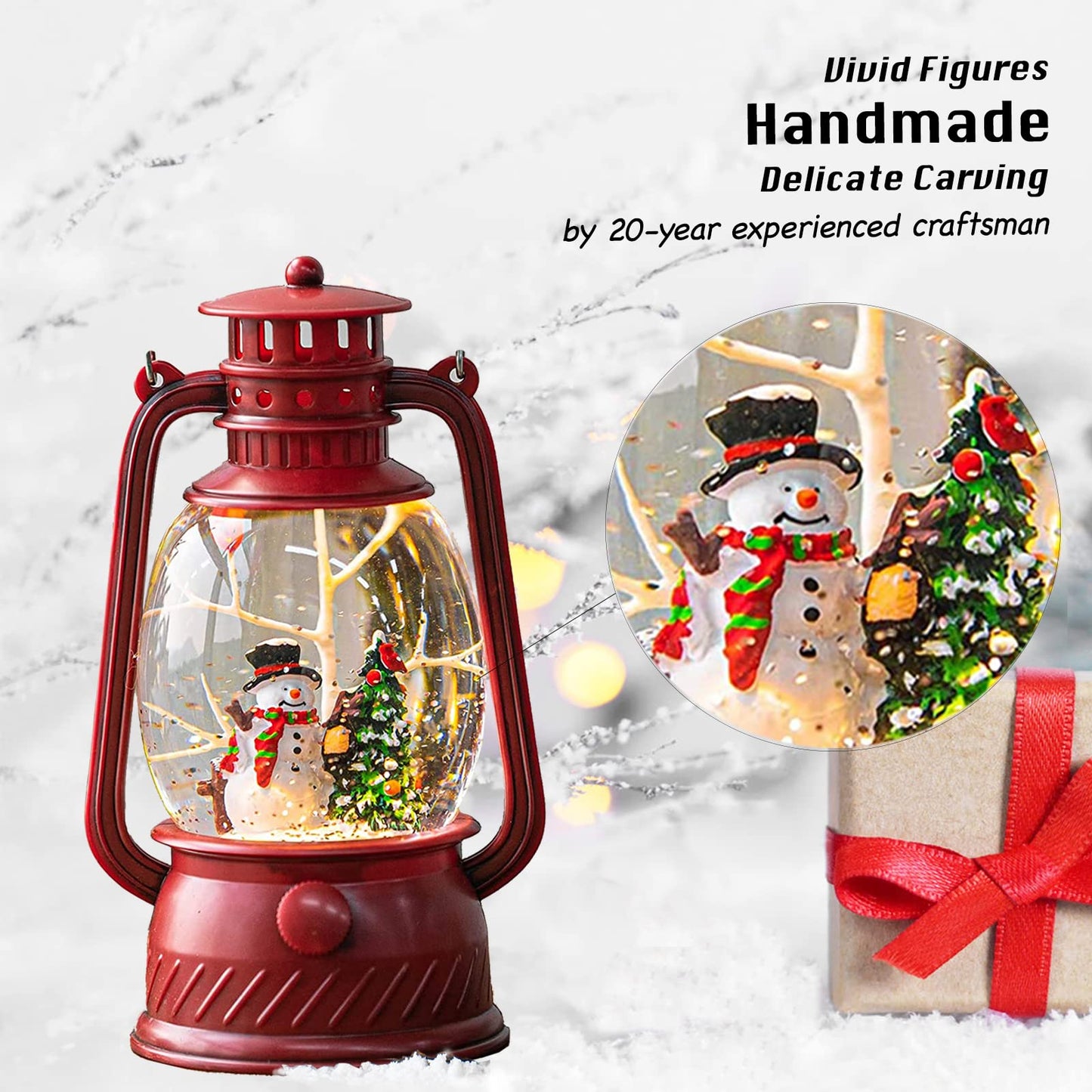 Christmas Musical Red Snow Globes, Swirling Glitter Snow Globe Lantern, Snowman Ornaments, Christmas Decoration for Home, Gifts for Women…