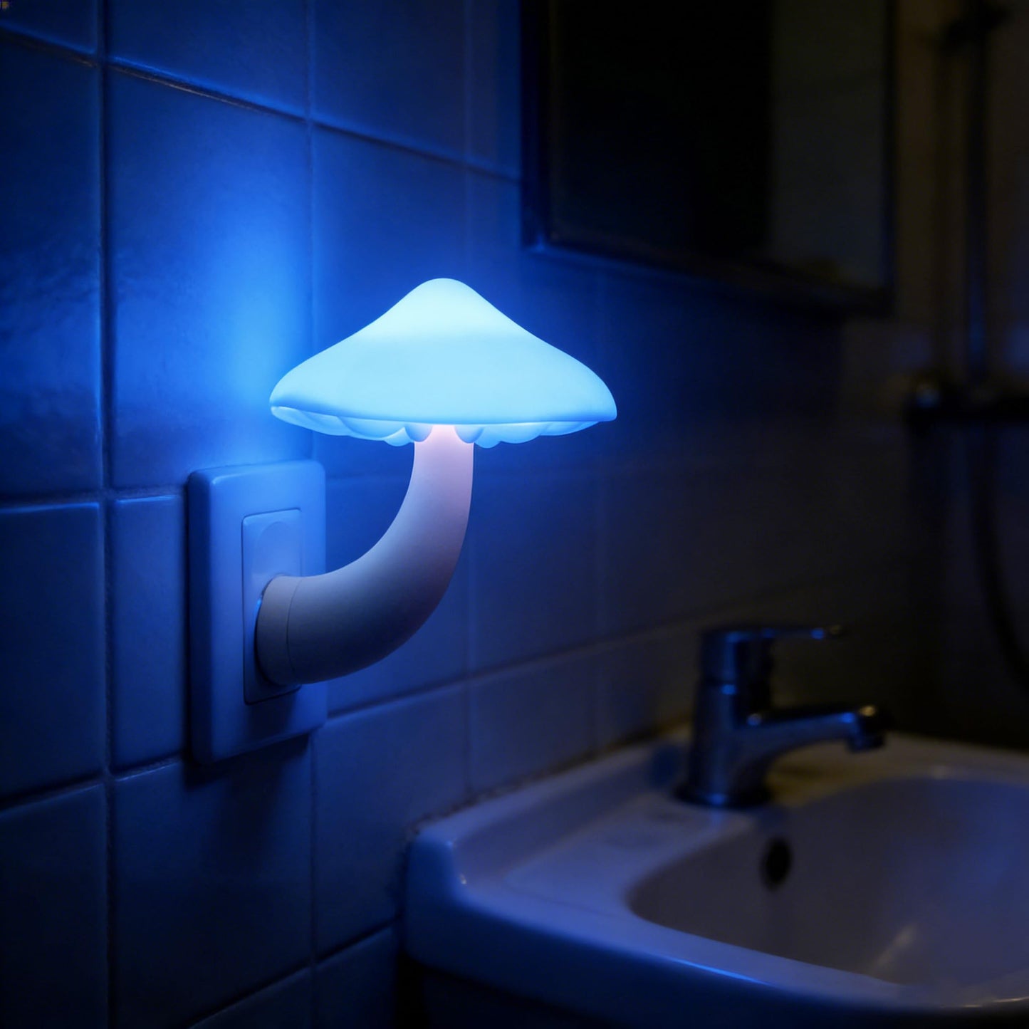 AUSAYE 4 Pack Plug in Night Light, Mushroom Light LED Nightlights for Kids, Adults, Bedroom, Bathroom,Hallway, Stairs, Kitchen Blue