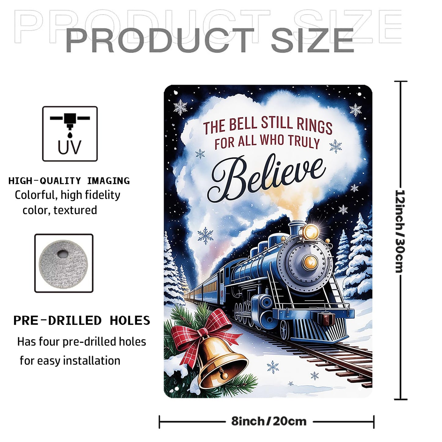 Polar Express The Bell Still Rings for All Who Truly Believe Metal Sign Christmas Train Depot Decor for Entryway Living Room Holiday Quote Wall Art Display 8x12 inch